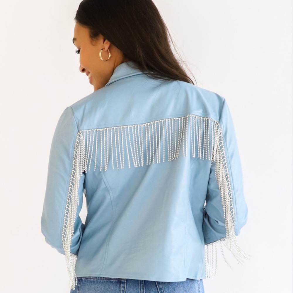 NWT COWGIRL RHINESTONE RICHES FAUX LEATHER JACKET